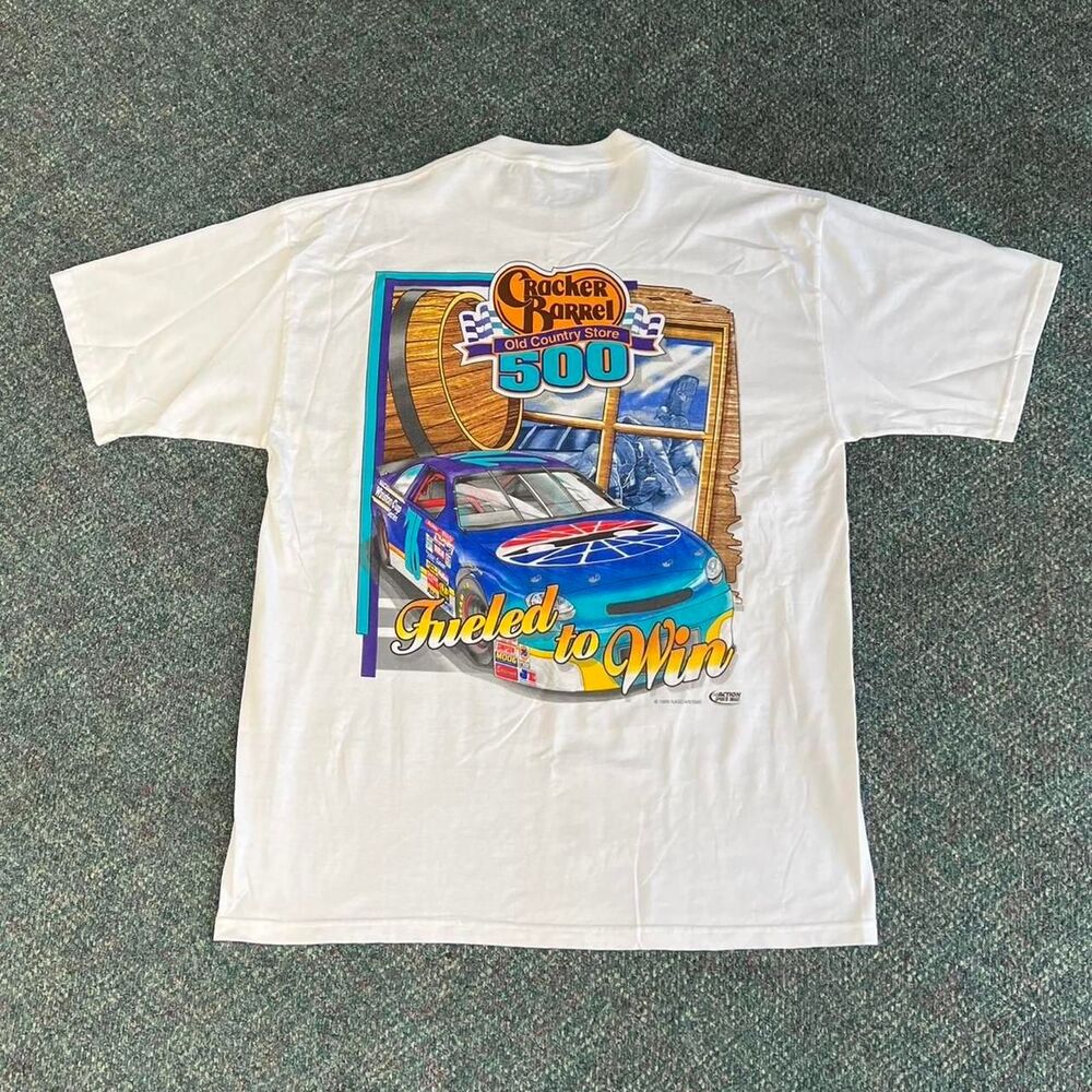 Vintage 1999 Chase Authentics white Cracker Barrel NASCAR tee